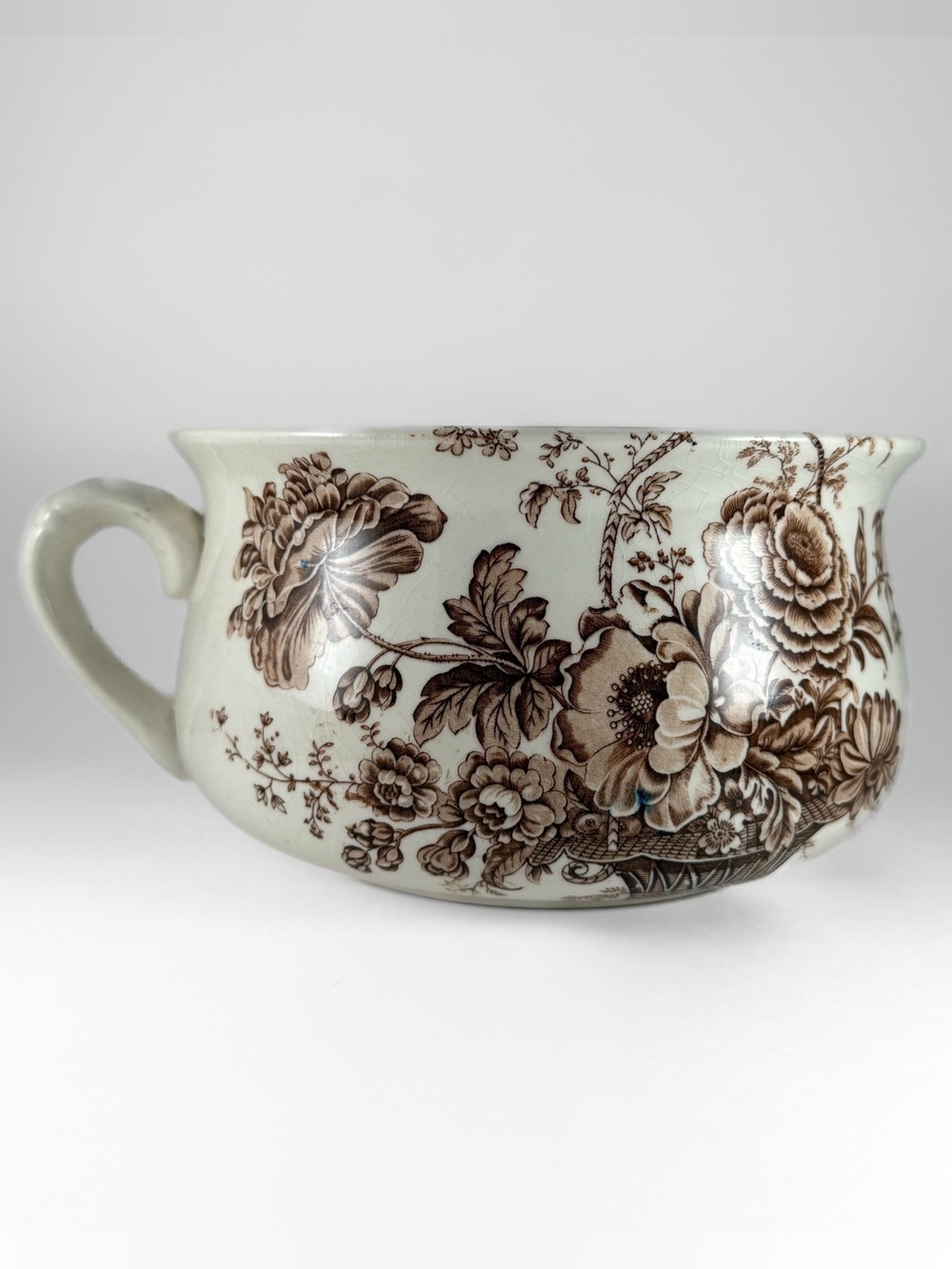 Royal Crownford Ironstone Charlotte Chamber Pot Brown Floral Transferware - Picture 3 of 8